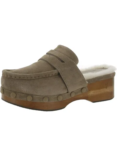 Shop Frye Womens Suede Loafer Slippers In Grey