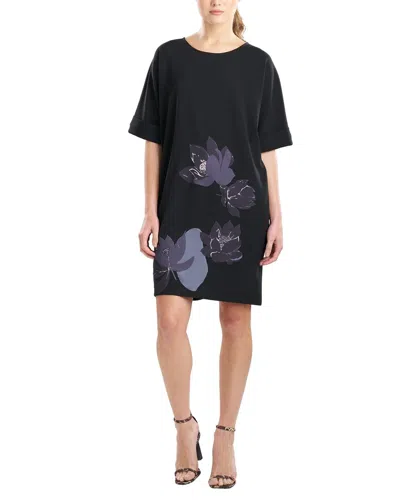 Shop Natori Sold Knit Crepe Dress In Black