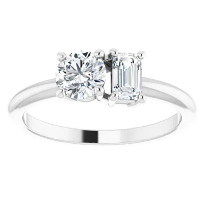Pompeii3 1ct Two Stone Moissanite Emerald Round Engagement Ring White Yellow Or Rose Gold In Multi