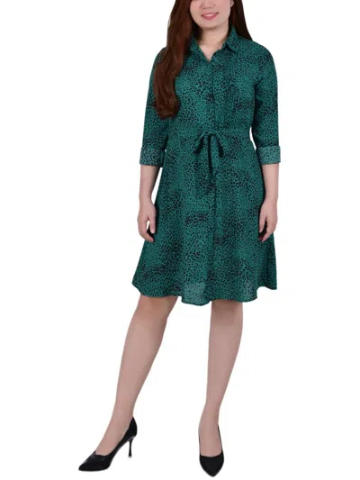Ny Collection Petite Long Sleeve Belted Shirtdress In Multi