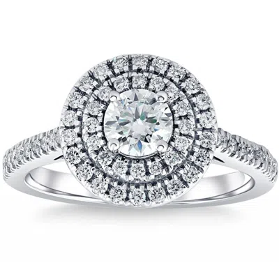 Pompeii3 1 Ct T. W. Diamond Halo Moissanite & Lab Grown Engagement Ring In 10k White Gold In Multi
