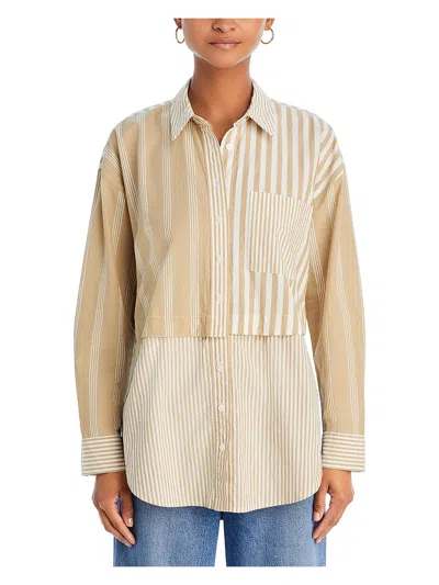 Shop Madewell Womens Colorblock Cotton Button-down Top In Beige