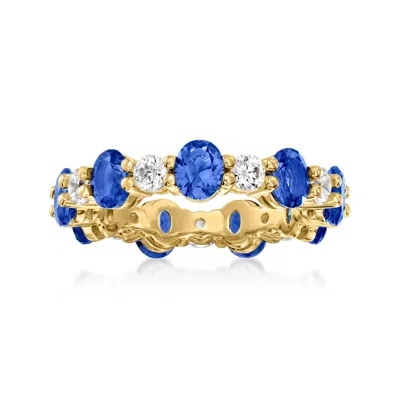 Shop Ross-simons Simulated Sapphire And . Cz Eternity Band In 18kt Gold Over Sterling In Blue