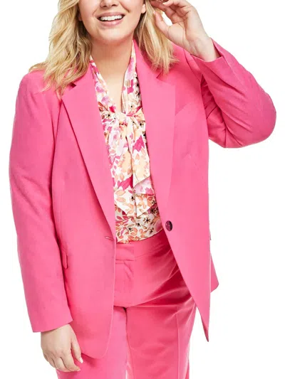 Shop Bar Iii Plus Womens Stretch Polyester One-button Blazer In Pink