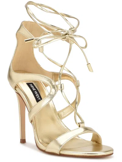 Shop Nine West Womens Faux Leather Open Toe Pumps In Gold
