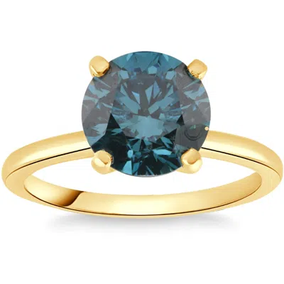 Shop Pompeii3 1 1/2ct Round Blue Diamond Engagement Ring 14k White Or Yellow Gold Lab Grown In Multi