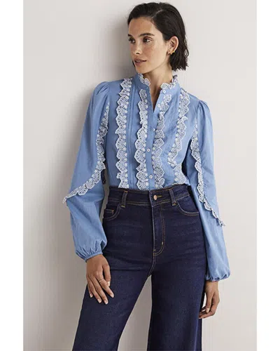 Shop Boden Ruffle Sleeve Broderie Blouse In Blue