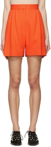 MARY KATRANTZOU Orange Pleated High-Rise Shorts