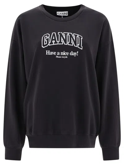 Shop Ganni "have A Nice Day" Sweatshirt In Grey