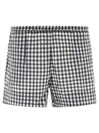 Shop Ganni "seersucker Check" Shorts In Black