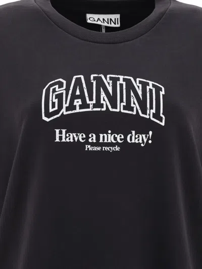 Shop Ganni "have A Nice Day" Sweatshirt In Grey