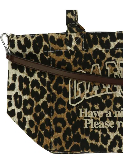 Shop Ganni "leopard" Tote Bag In Brown