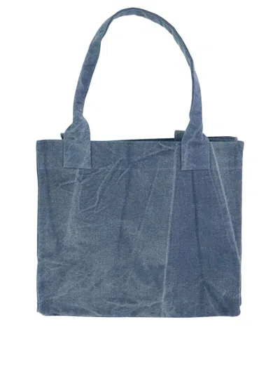 Shop Ganni Oversized Tote In Canvas In Blue