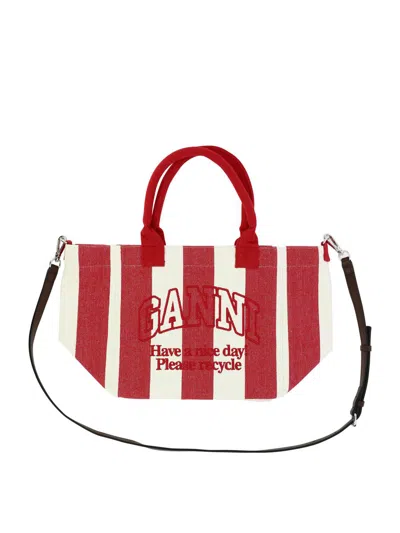 Shop Ganni Striped Tote Bag In Red