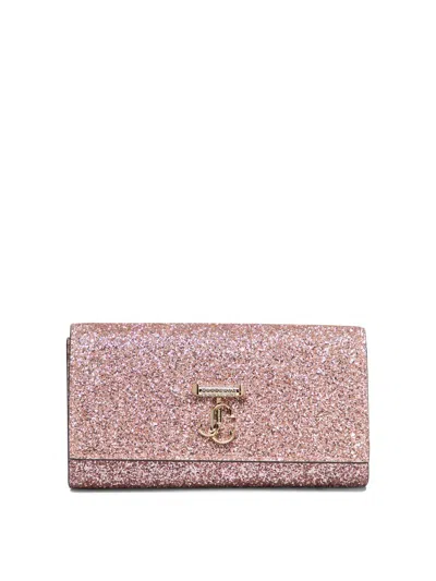 Shop Jimmy Choo "avenue" Wallet With Pearl Strap In Pink