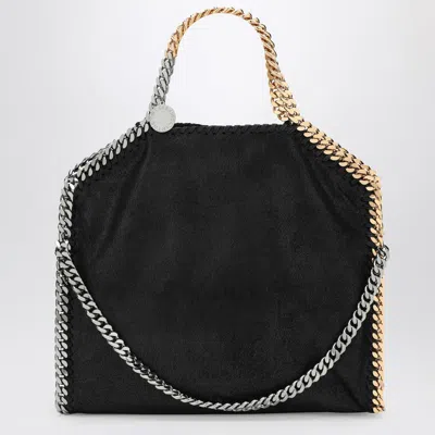 Shop Stella Mccartney Black/gold/silver Falabella Fold Over Bag