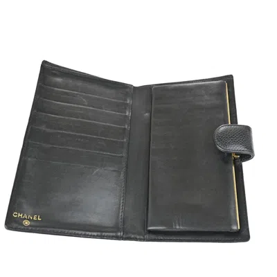 Pre-owned Chanel Logo Cc Black Calfskin Wallet  ()