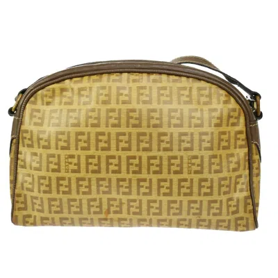 Shop Fendi Zucca Beige Canvas Shoulder Bag ()