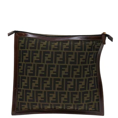 Shop Fendi Zucchino Brown Canvas Clutch Bag ()