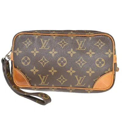 Pre-owned Louis Vuitton Marly Dragonne Brown Canvas Clutch Bag ()