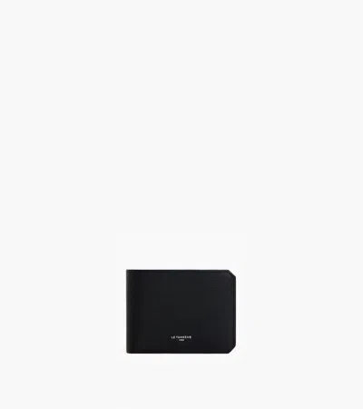 Le Tanneur Gaston Horizontal Wallet 2 Flaps In Cross Grain Leather In Black