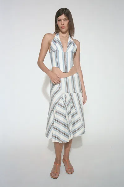 Shop Pf24 Mila Skirt In Black And Blue Stripe