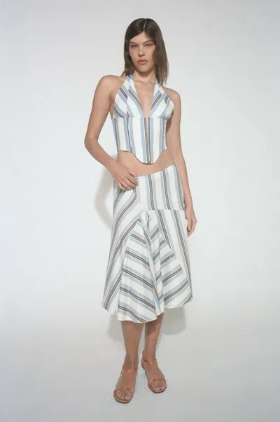 Pf24 Mila Skirt In Black And Blue Stripe