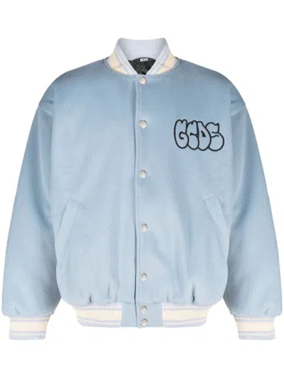 Shop Gcds Graffiti-logo Varsity Bomber Clothing In Blue