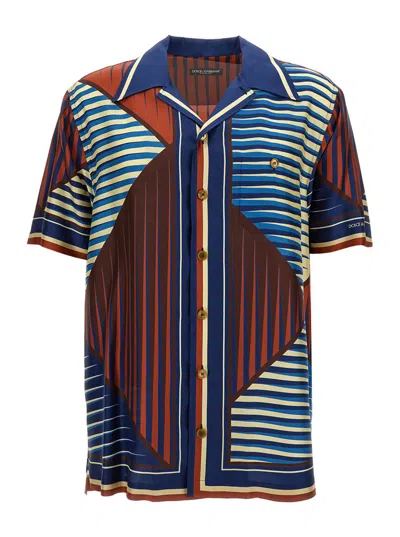 Shop Dolce & Gabbana Multicolor Geometric Print Shirt In Silk Man