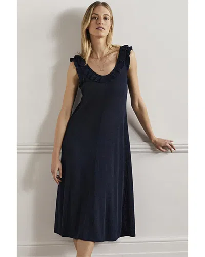 Shop Boden Frill Neck Knit Linen-bend Midi Dress In Blue