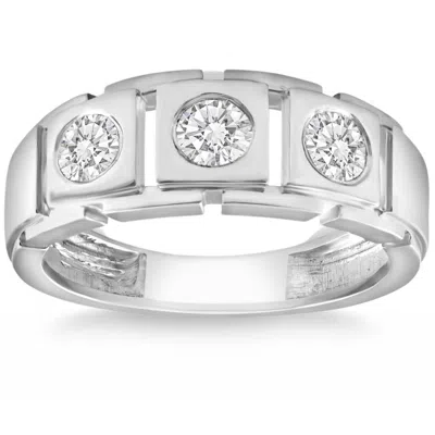 Pompeii3 1 Ct Tw Three Stone Diamond Men's Wedding Ring White, Yellow, Or Rose Gold In Multi