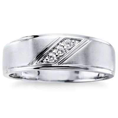 Pompeii3 1/16ct Tw Three Stone Men's Brushed Diamond Lab Grown Wedding Ring In 14k Gold In Multi