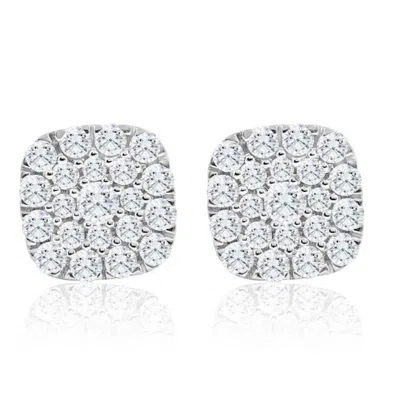 Pompeii3 1ct Tw Round Diamond Cushion Halo Studs 10k Yellow Gold Lab Grown Earrings In Multi