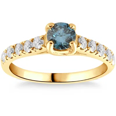Pompeii3 .60ct Blue & White Diamond Engagement Ring In 14k Yellow Gold In White