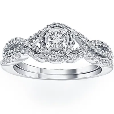 Pompeii3 3/4ct Diamond Halo Infinity Engagement Wedding Ring Set 14k White Gold Lab Grown In Multi