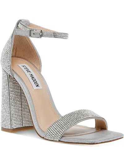Shop Steve Madden Tiaa Womens Rhinestone Ankle Strap Dress Sandals In Silver