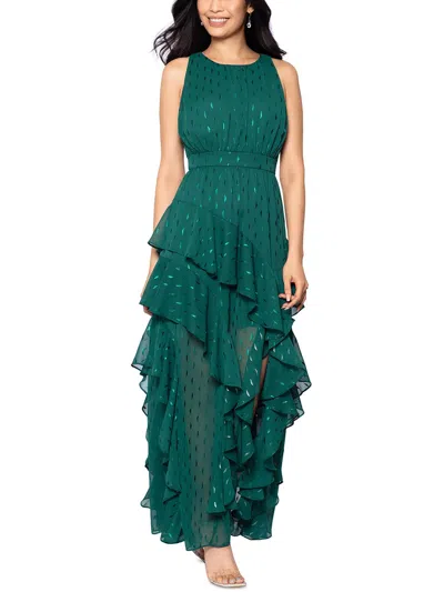 Shop Betsy & Adam Womens Metallic Cascade Ruffle Evening Dress In Green