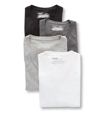 Chaps Men's 4-pack Underwear V-neck Shirt In Black/grey/andover Heather/white In Multi