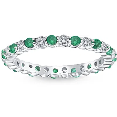Pompeii3 1 Cttw Emerald & Diamond Wedding Eternity Stackable Ring 10k White Gold In Multi