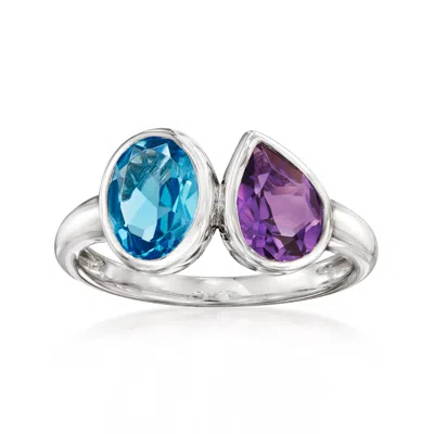 Shop Ross-simons Swiss Blue Topaz And . Amethyst Toi Et Moi Ring In Sterling Silver