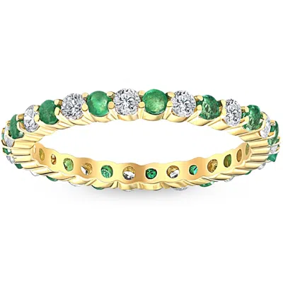 Pompeii3 1 Cttw Emerald & Diamond Wedding Eternity Stackable Ring 10k Yellow Gold In Multi