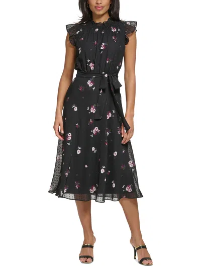 Shop Dkny Womens Midi Floral Print Midi Dress In Multi