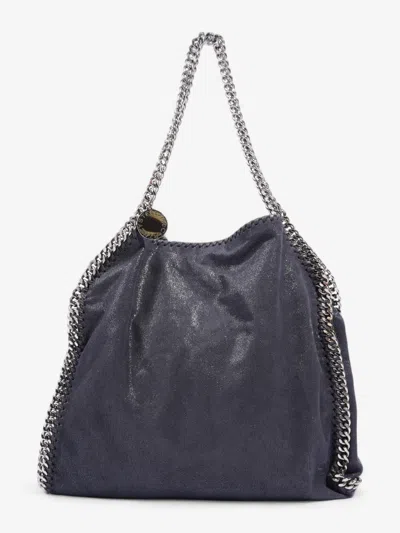 Shop Stella Mccartney Falabella Bag Metallic Navy Faux Leather Shoulder Bag In Blue