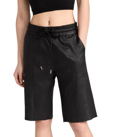 Sprwmn Drawstring Leather Shorts In Black