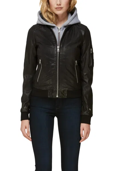 Shop Soia & Kyo Farica Leather Bomber Jacket In Black