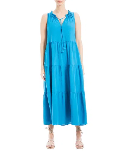 Shop Max Studio Sleeveless Tiered Maxi Dress In Blue