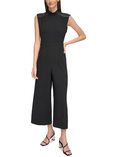 Shop Calvin Klein Womens Faux Leather Trim Polyester Jumpsuit In Black