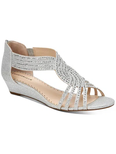 Shop Charter Club Ginifur Womens Glitter Manmade Wedge Sandals In Silver
