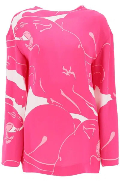 Shop Valentino Cady Panther Blouse In Fuxia
