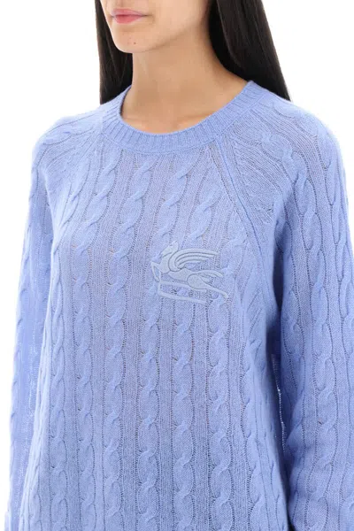 Shop Etro Cashmere Sweater With Pegasus Embroidery In Celeste